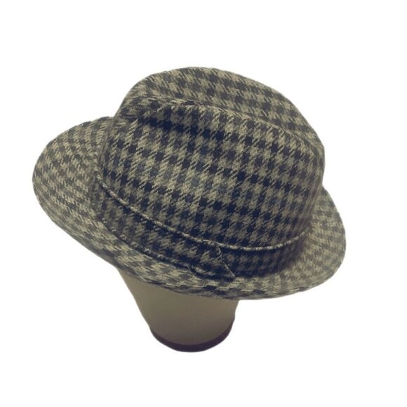 Vintage blue blck classic Tweed Structure Crossstitch strpe fedora unisex hat OS